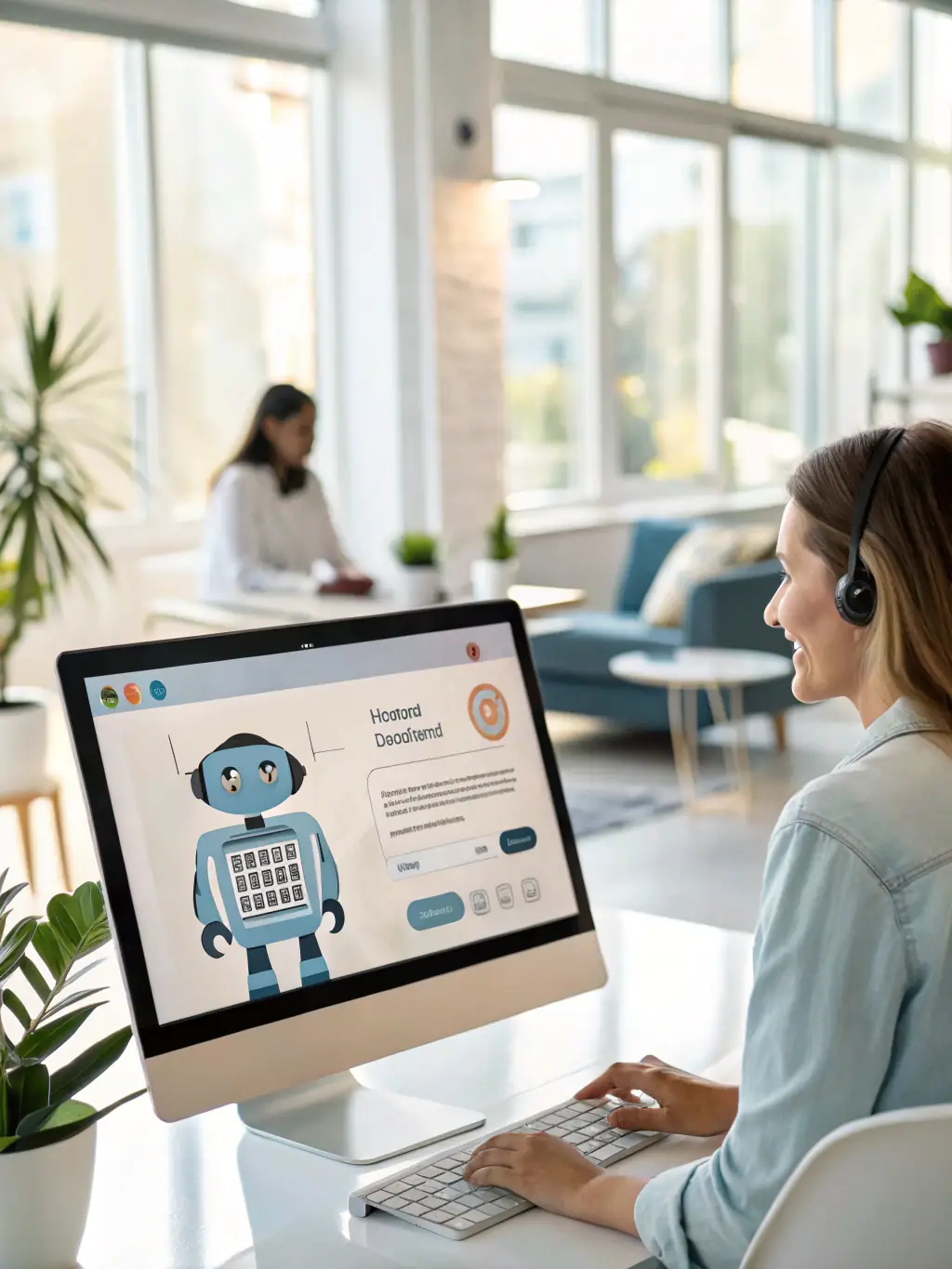 A friendly AI support bot offering a comforting message on a computer screen, symbolizing instant support availability for Connections Arc users.