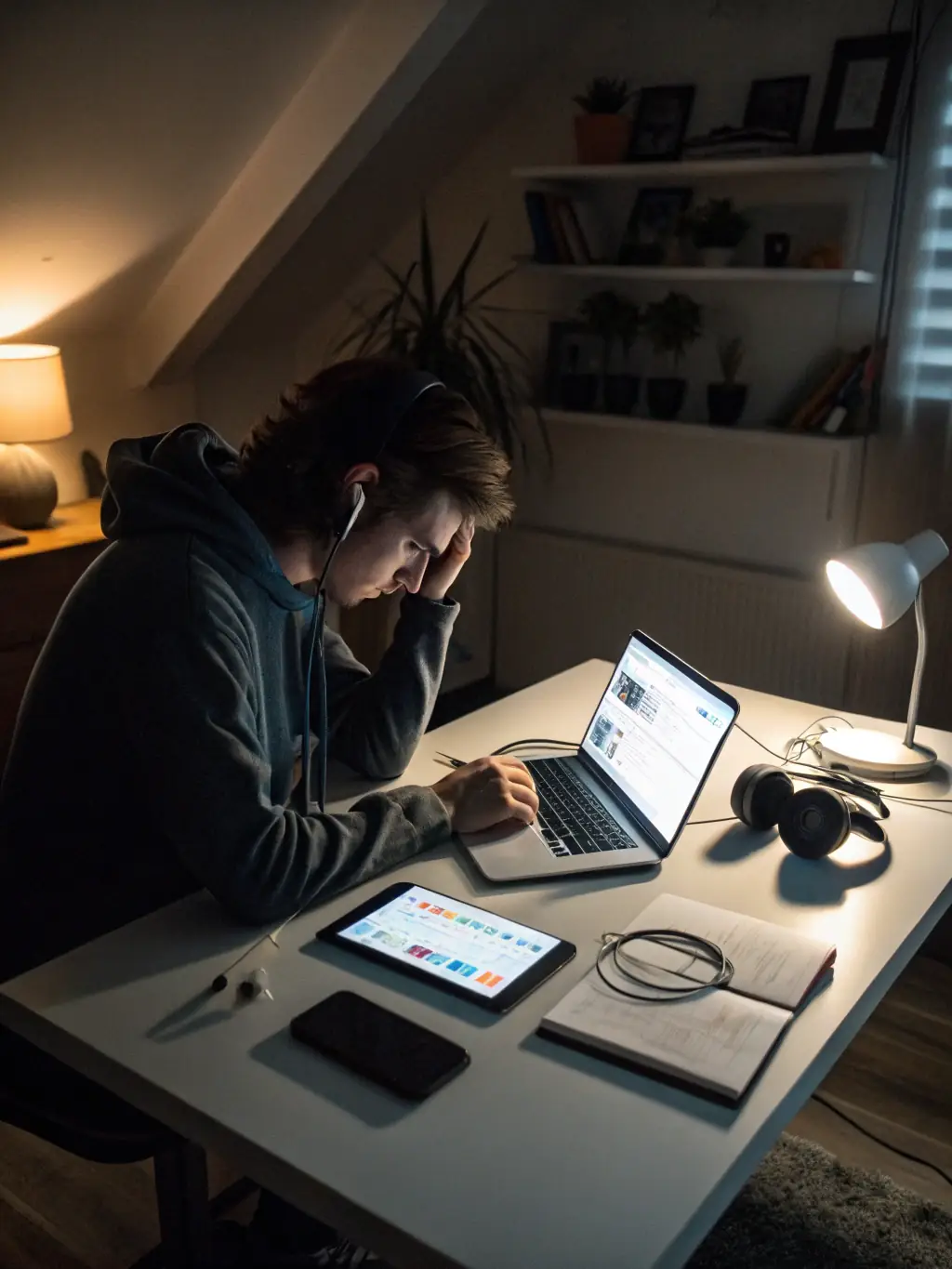 A person using the Connections Arc platform on various devices (phone, tablet, laptop), highlighting the accessibility of the support system.